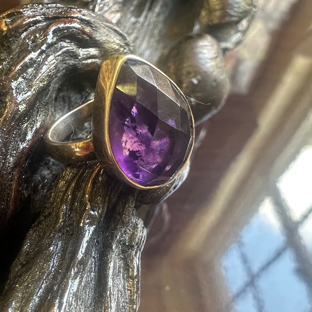 925 sterling silver - Faceted Amethyst Teardrop Ring in Purple